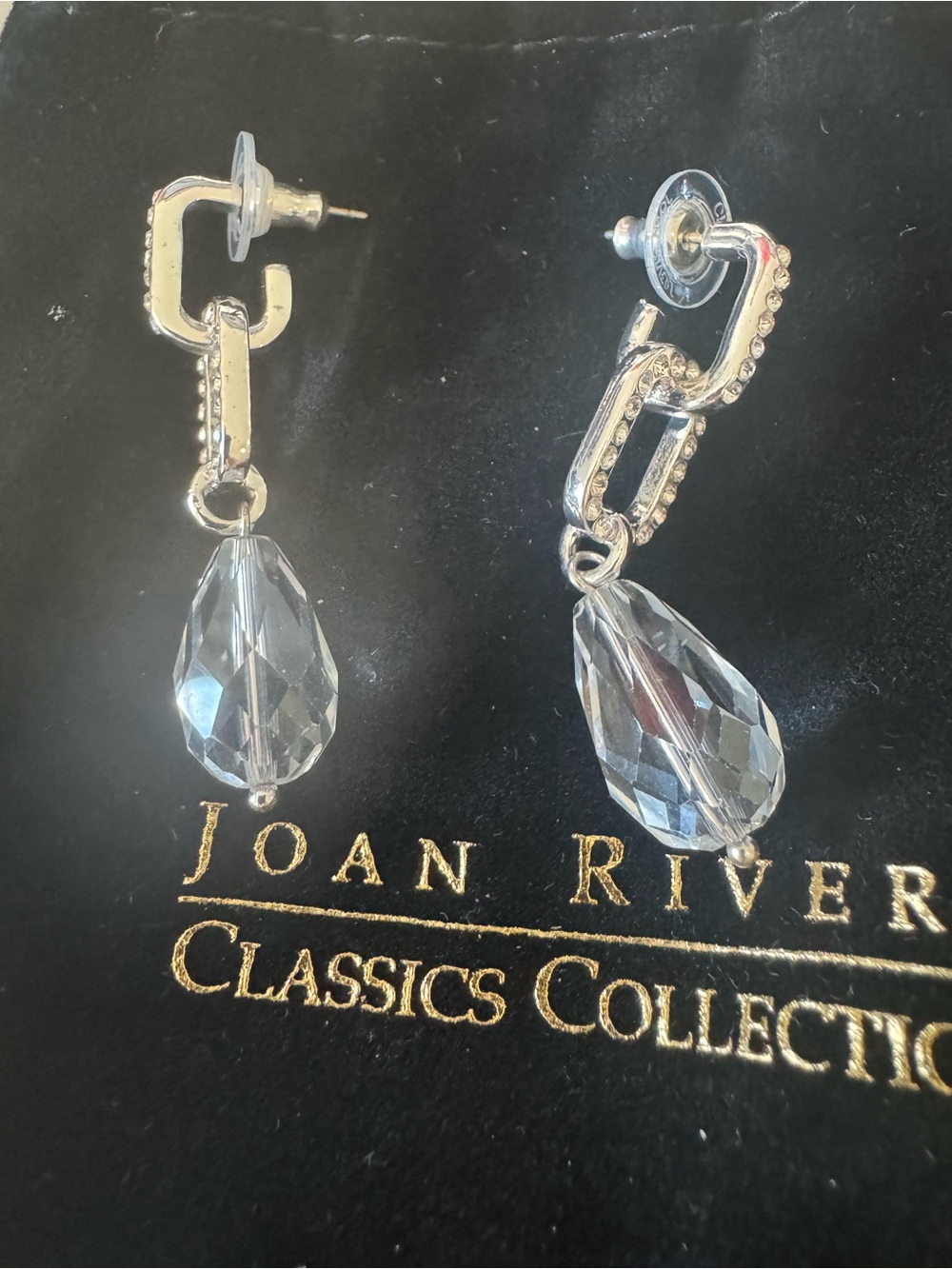 Joan Rivers Silver-Tone Earrings with Clear Crystal Teardrops NWT